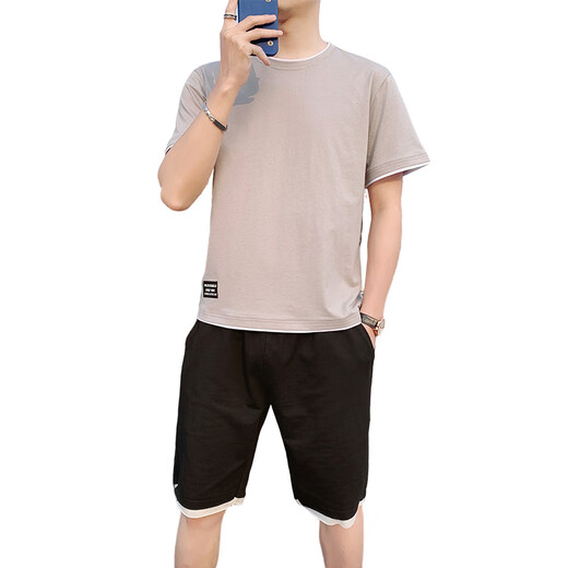 皮尔卡丹（PIERRE CARDIN）运动套装男夏季纯棉白色简约短袖T恤搭配一套休闲短裤剪-标两件套 9866黑色【短袖+短裤】 M