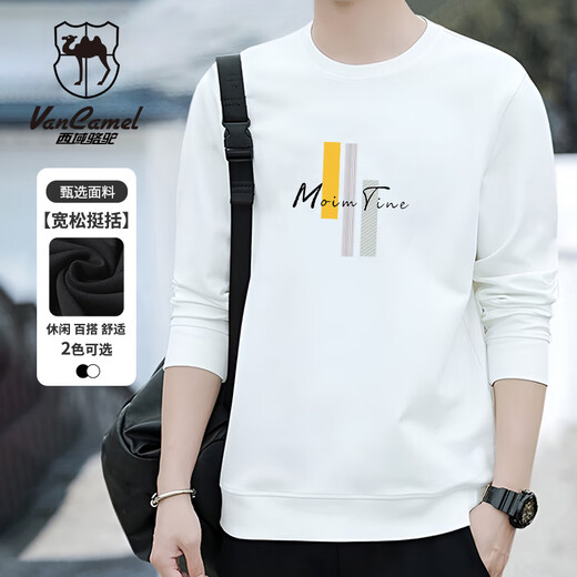 Western Camel (VANCAMEL) sweatshirt men's round neck autumn long-sleeved t-shirt men's trendy student loose casual bottoming shirt white XL