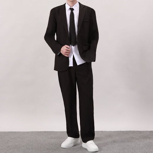 GOKU suit suit men's casual suit male college student DK uniform graduation dress formal black suit + black pants + white shirt + black tie 2XL weight 140-155Jin Jin equals 0.5 kg