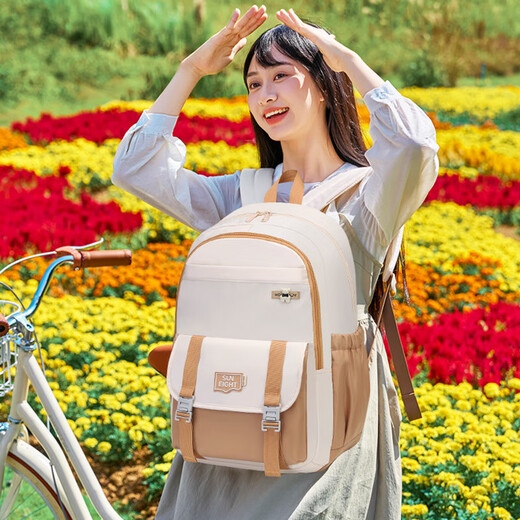 书包初中生女生轻便护脊背包高中生大学生防泼水多巴胺双肩包 黑色