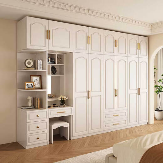 Yifansen Package Installation Solid Wood Wardrobe Home Bedroom Cream Style Storage Wardrobe Multi-Function Cabinet Large Wardrobe Length 240 Height 200 Depth 55 Main Cabinet Six Doors