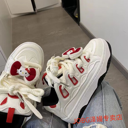 JOBG nationale Mode Nische KT Cat Joint Marke Brotschuhe für Frauen 2025 Frühling und Herbst neue Plattform dicke Sohle vielseitige modische weiße Schuhe für Frauen weiß schwarz KT Single 37