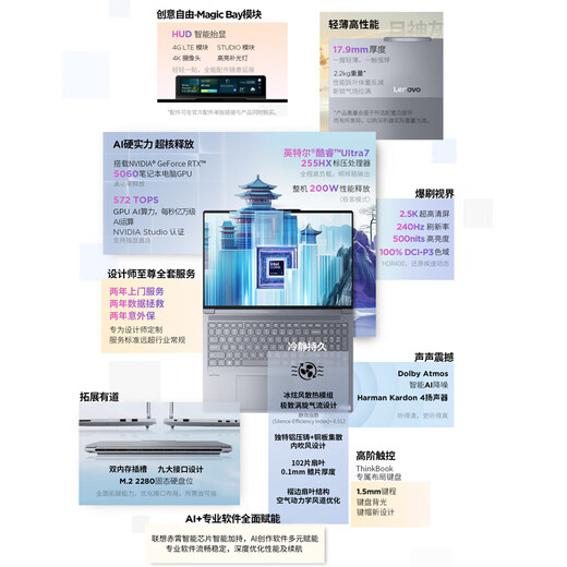 ThinkPad联想ThinkBooK 16p2025 英特尔酷睿处理器16英寸游戏视频剪辑设计师本笔记本电脑 Ultra7 32G1T RTX5060 2.5K