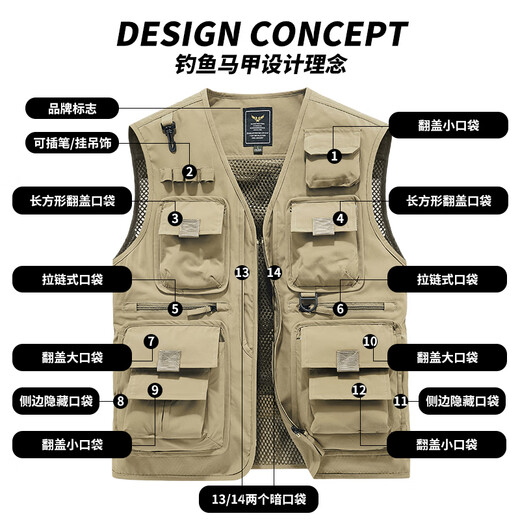 LeiouCao Photography Fishing Vest Customized LOGO Printed Waistcoat Multi-Pocket Work Clothes Advertising Activity Volunteer Vest Black 2XL