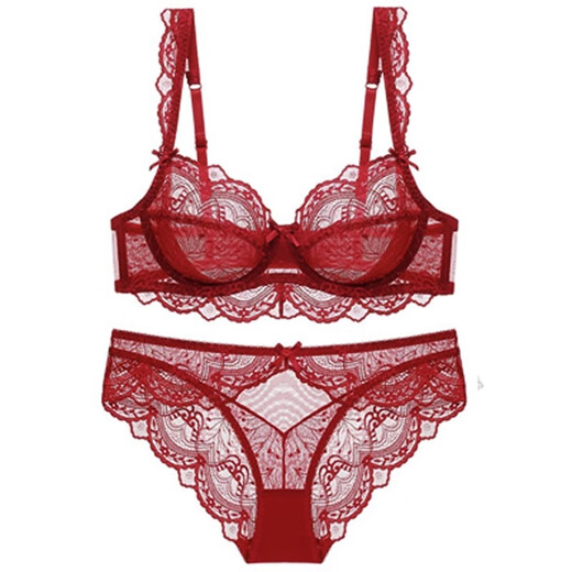 Dudant Luxury International Brand Feminine Lace Underwear Breathable and Comfortable Sponge-Free Four Seasons Bra Set Big Breasts Make Smaller Burgundy M 34/75B with Panties