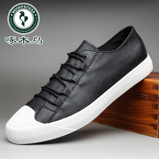 Zapatos para hombres de carpintería de carpintería de hombres de cuero para hombres de primavera y otoño zapatos de cuero bajo top lace-up coreano versátil zapatos británicos de moda para hombres ss9851 todo negro 38