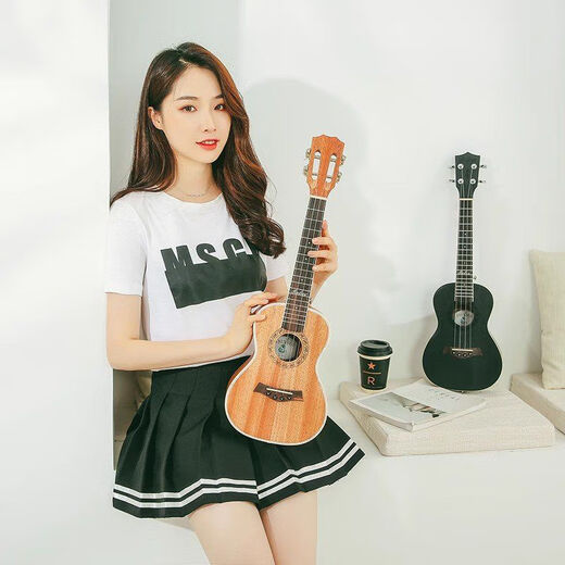 ANDREW ADL Andrew veneer ukulele beginner ukulele female and male small guitar student children gift veneer log black edge + full accessories + cotton bag 26 inches