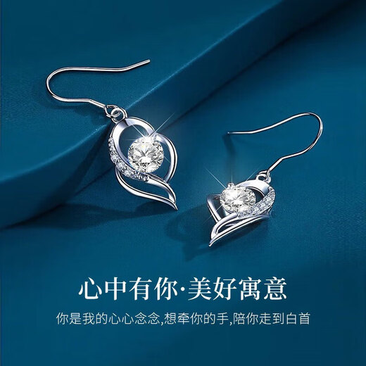 China Gold I Have You in My Heart Pure Silver Earrings Female Topaz Earrings Romantic Gift for Girlfriend and Wife Birthday and Wedding Jingsuda - I Have You in My Heart Pure Silver Topaz Earrings