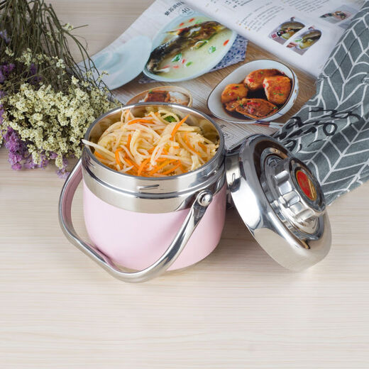 Jin Qilin double-layer stainless steel lunch box insulated pot and insulated bucket color insulated lunch box student lunch box 6 Nordic colors 14L free tableware