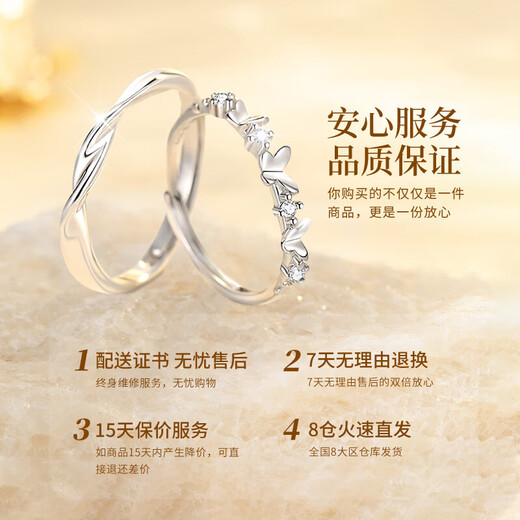 China Gold (CHINA GOLD) Light Luxury Mobius Couple Ring Pure Silver Butterfly Love Ring Birthday Gift for Girlfriend and Wife Wedding Anniversary Pure Silver Mobius Love Couple Ring - Jingsuda