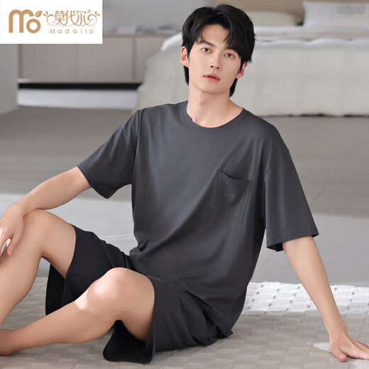 莫代尔2025年新款睡衣男士夏季莫代尔棉薄款短袖短裤家居服运动大码套装 HYM-4840 XL 175建议体重140-160斤