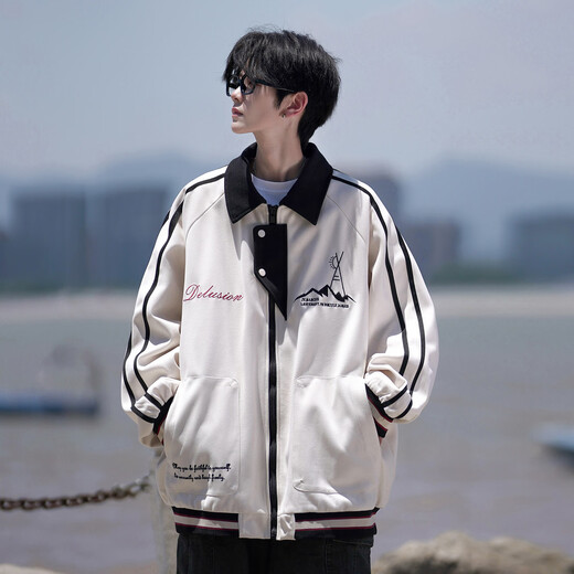 NEW OR MODE Retro Jacket Boys Spring and Autumn New Loose Casual Embroidered Baseball Uniform American High-Level Boys Jacket Brown XL Recommended 125-145 Jin Jin equals 0.5 kg