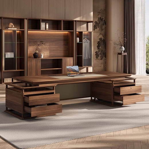 Aosenming high luxury Chinese style solid wood desk boss desk and chair combination executive desk office president desk chairman computer desk purple ink walnut 2.8 meters boss desk