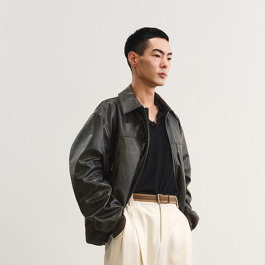 Sketch Men's 2025 Spring New Arrival H-shaped Short Imitation Leather Jacket 9P1A10070 021 Charcoal Gray XS