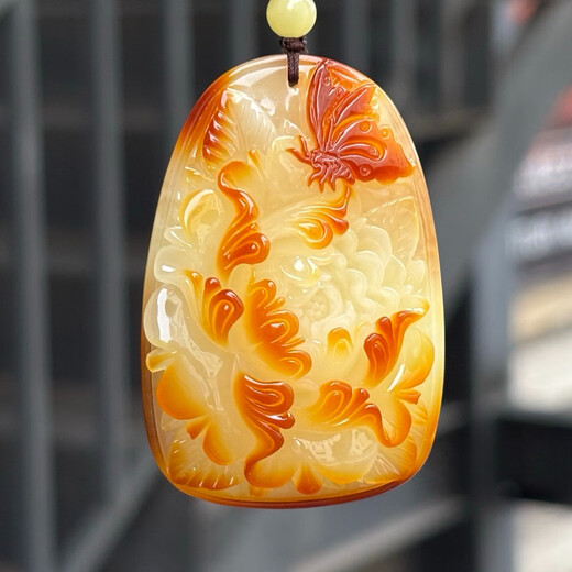 Blue Beeswax Pretty Color Butterfly Flower Pendant Pendant Flowers Blooming Wealth and Auspicious Size 58.4-38.7-18.2 Net Weight 22 Grams