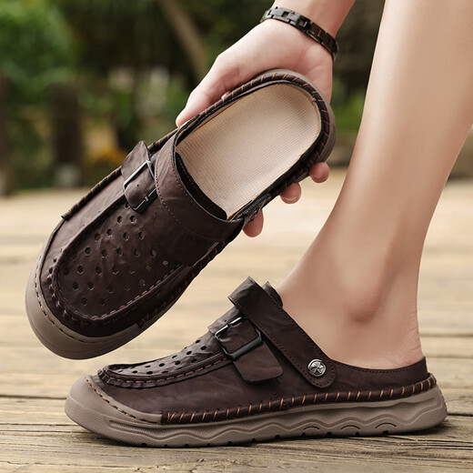 凉鞋男潮户外运动外穿包头休闲鞋拖鞋2025新款秋冬透气男士沙滩鞋 灰色 【超纤皮A673】 48