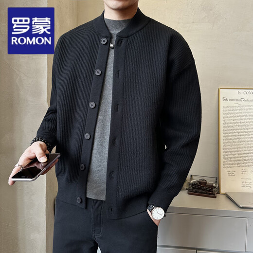 Lomon Wool Knitted Cardigan Jacket Men's Autumn and Winter 2025 New Trendy Brand Casual Loose Baseball Collar Outer Sweater Black 2XL