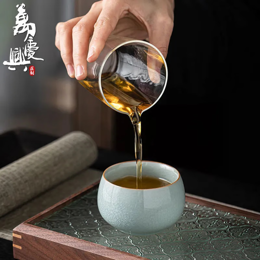 Ru kiln ice flower master cup single cup open slice personal tea cup ceramic tea cup kung fu tea set tea cup home use Ru kiln open slice master cup yuanrong cup 140ml