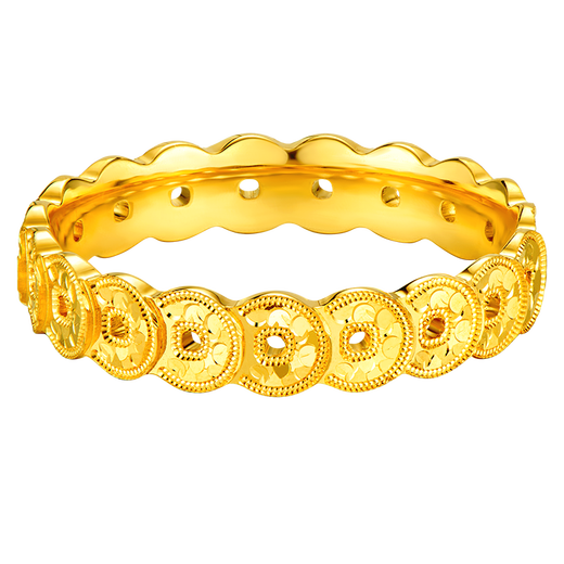 Jinzhizun (3DG Jewelery) Ancient Method Full Money String Gold Ring for Girlfriend’s Birthday Gift Price No. 14 - 3.51g (with jewelry gift box)