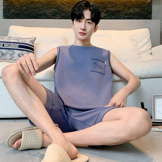 男士睡衣套头背心五分裤舒适亲肤可日常外穿家居服套装OMM-13060 OMM-13063 2XL (180) 【建议140-160斤】