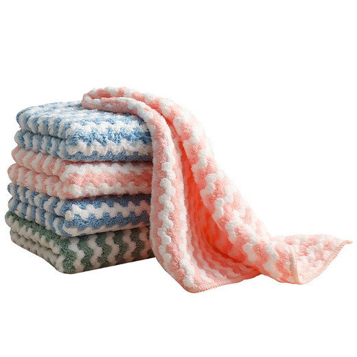 Tea towel coral velvet wavy pattern tea towel absorbent dishcloth cleaning cloth cationic thickened tea towel non-stick oil tea table 20*20 3 pieces random color