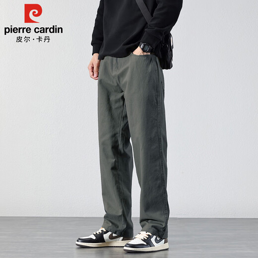 Pierre Cardin Casual Pants Men's Autumn and Winter Loose Straight Pants Men's Heavy Cotton Work Pants Men's Brown 2XL
