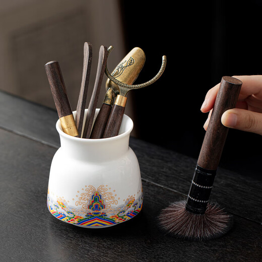 Tang Feng Tea Ceremony Six Gentlemen Set High-end Light Luxury Kung Fu Tea Set Accessories White Porcelain Tea Cylinder Pot Keeping Pen Tea Clamp Tea Making Tools White Porcelain Jiangya Tea Ceremony Cylinder + Ebony Pinsheng Accessories