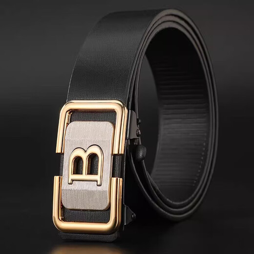 Automatic buckle men's trouser belt, fashionable and versatile, trendy casual belt, daily business men's trouser belt, gold edge B buckle 120cm