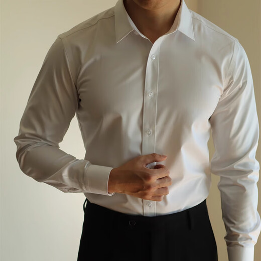LOMBT no-iron long-sleeved shirt autumn men's all-match fashion slim top business casual shirt LW18 white 41