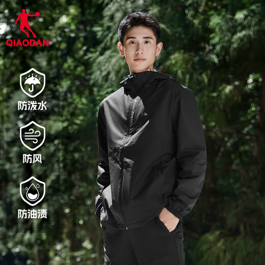 Jordan sports coat men's windbreaker autumn and winter windproof and water-repellent hooded outdoor jacket long-sleeved top black-321R - double layer L