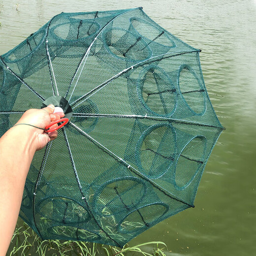 Shile shrimp cage floor net fish cage thickened lobster and eel umbrella type fishing net shrimp net artifact foldable cage thick umbrella cage 6 holes + 6 bait + 2 blue lures