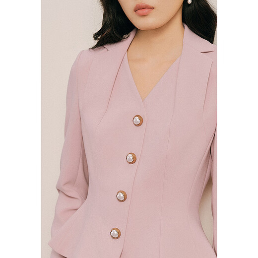 OBBLIGATO Olegato spring V-neck pearl button ruffle top top light pink S