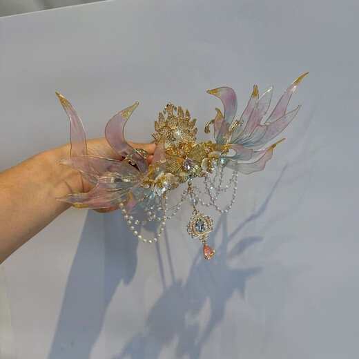 Tiannan Brothers (TNBROTHERS) Pink Phoenix Crown Dream Jinling Pink Mermaid Princess Hanfu Hair Accessories Set Complete Set Hair Crown Madonna Crown Earrings Mermaid Princess Front Crown