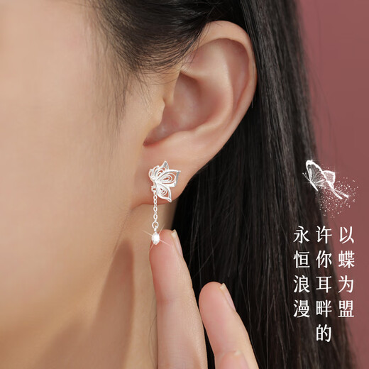 MANHE S999 Pure Silver Butterfly Earrings Women's Earrings Women's 2025 New Earrings Earrings Birthday Gifts for Girlfriends