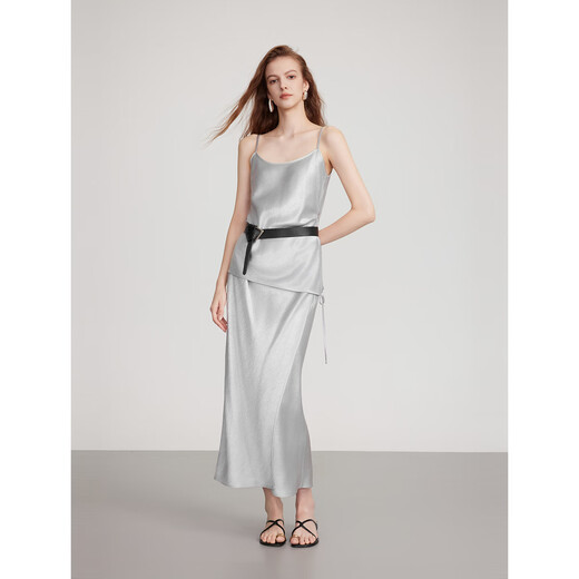 ELLE shopping mall same style ELLE acetic acid light luxury suspender skirt two-piece set for women 2025 summer new temperament suit light gray L