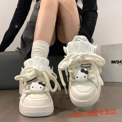 JOBG nationale Mode Nische KT Cat Joint Marke Brotschuhe für Frauen 2025 Frühling und Herbst neue Plattform dicke Sohle vielseitige modische weiße Schuhe für Frauen weiß schwarz KT Single 37