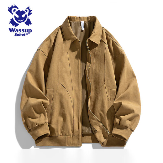 Wassup Sohot Jacket Men's Autumn and Winter Pure Cotton Washed Retro Jacket Men's Slim Lapel Work Jacket Black XL