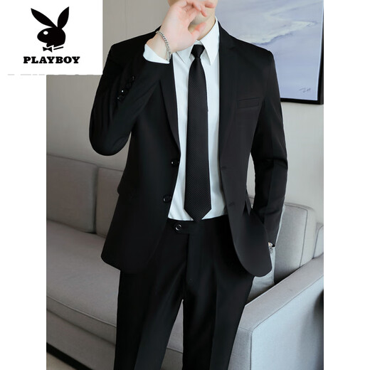 Playboy (PLAYBOY) casual suit men's Korean version of business formal three-piece suit slim fit wedding groomsmen groom's iron-free suit jacket two-button black single-piece suit jacket XS (70~85Jin Jin equals 0.5 kg)
