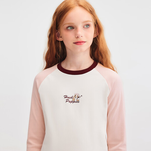 Hush Puppies children's clothing for children, girls and older children, autumn new style, comfortable, simple, casual, playful, comfortable bottoming shirt with earrings, rose pink 160 cm