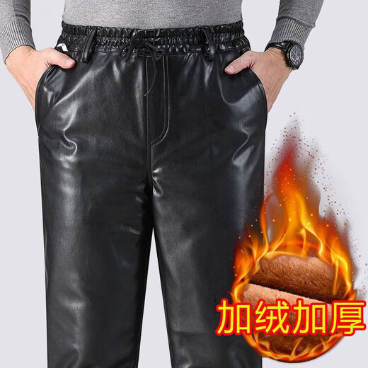 Zuosike Winter Leather Jacket and Leather Pants with Velvet and Thickened Suit for Cycling Takeaway Driving Windproof and Waterproof Leather Jacket Spring and Autumn Elastic Waist Leather Pants Thick Style without Velvet 2XL Weight 125-140Jin Jin is equal to 0.5 kg
