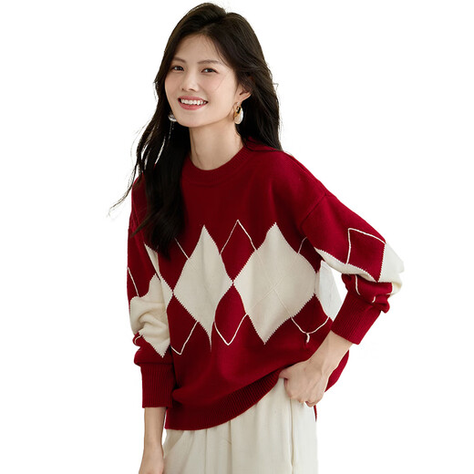 She enjoys knitted sweaters for women New Year's wear sweaters for women diamond-shaped lazy style autumn and winter knitted tops Recommended 90-120 Jin Jin equals 0.5 kg