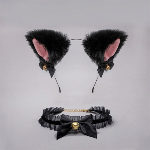 Suican cat ear bell headband atmosphere cos dress collar animal ear headwear cat girlfriend anchor Lolita couple cat ear headband black + collar 1 set