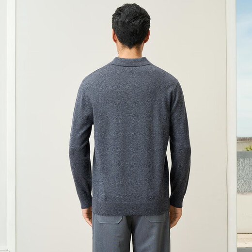 Hengyuanxiang Pure Wool Sweater Men's Autumn and Winter New Style Pure Wool Sweater Fashion Lapel Men's Solid Color Bottoming Sweater Pullover Medium Gray L/175/92A