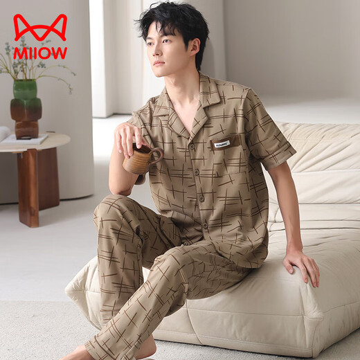Cat Men's Pyjamas for Men's Summer NOUVEAU COTTON PURT PURT COFFROTDS FACLADERNEMENT FACLAGE CONSTUCHIER ET SIMPLE COMPRESSE MENCE MECONDIE POUR LES VOITURES MENSELS PEUT être porté à l'extérieur de 09m9855 L Convient pour 100-120jin [Jin est égal à 0,5 kg]