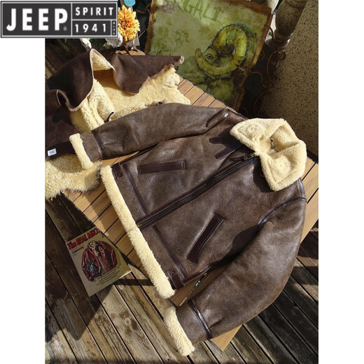 JEEP SPIRIT vintage Peng Yuyan's same American-made American retro heavyweight sheepskin one-piece B3 flight jacket brown cracked rice curly wool.J188 L 130-145Jin Jin equals 0.5 kg