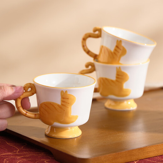 DearDali wedding gift for newlyweds, girlfriends, wedding, engagement, high-end practical living room water cups and water sets, complete tea set set, high-end gift box, orange cat water set, one pot, six cups + tray