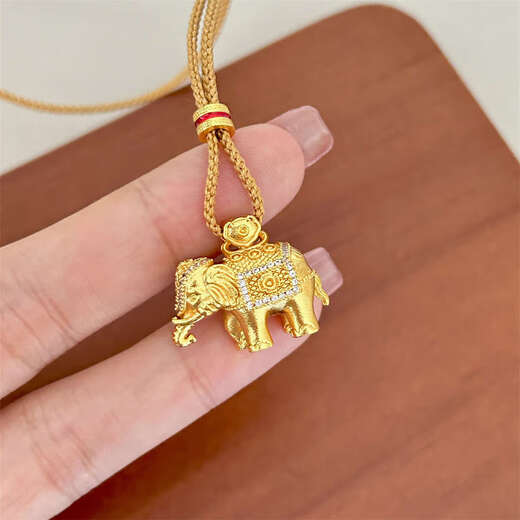 Only a pair of ancient 18k gold small gold elephant pendant necklace 2025 new exquisite retro clavicle chain for best friends small gold elephant pendant + coffee rope