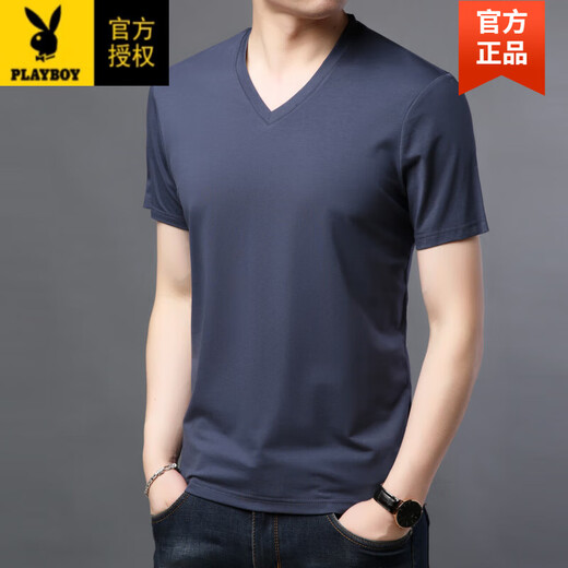 
Playboy (PLAYBOY) brand new summer men's short-sleeved T-shirt Modal solid color V-neck ice silk top thin middle-aged casual T-shirt 9901-Green M 170