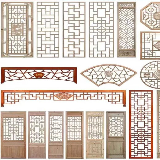 Chinese style interior decoration components customization background wall lattice lattice screen doors and windows wood carving pendants custom package logistics background wall wood carving component packaging materials customization camphor wood per square meter
