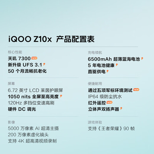 Vivo iQOO Z10x choose 12 issues/interest-free 6500mAh ultra-thin blue ocean battery Dimensity 7300 eye protection LCD screen student gaming phone new product launch Feng Yuqing 8GB+128GB Baitiao 24 issues/interest-free